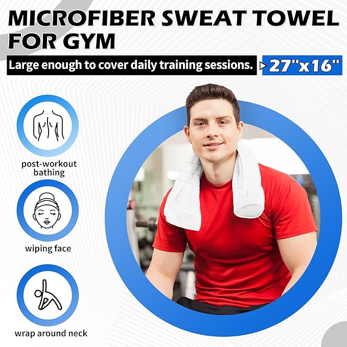 HOMERHYME Microfiber Gym Towels, 10 Pack Towel Set for Home Gym,16 x 27 Inch Quick Dry Hand Towels, Absorbent Towels for Yoga Fitness Workout Travel Sweat Camping, Fitness Accessories for Women & Men