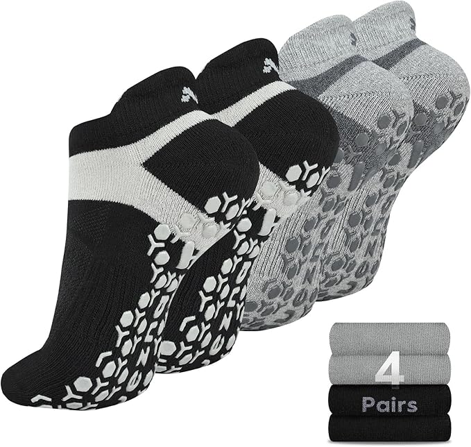 Muezna Men's Non-Slip Yoga Socks, Anti-Skid Pilates, Barre, Bikram Fitness Hospital Slipper Socks with Grips