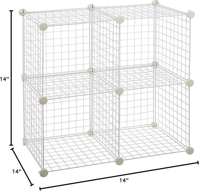 Amazon Basics 4 Cube Storage Organizer - Wire Grid Closet and Storage Shelves, Stackable, White 14"x14"x14"