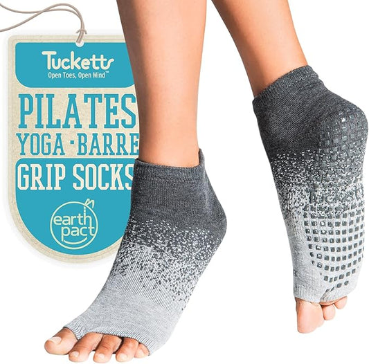 Tucketts Anklet Toeless Pilates Socks with Grips for Women, Non-Slip Ankle Toeless Yoga Socks with Grips for Barre, Size 5-13