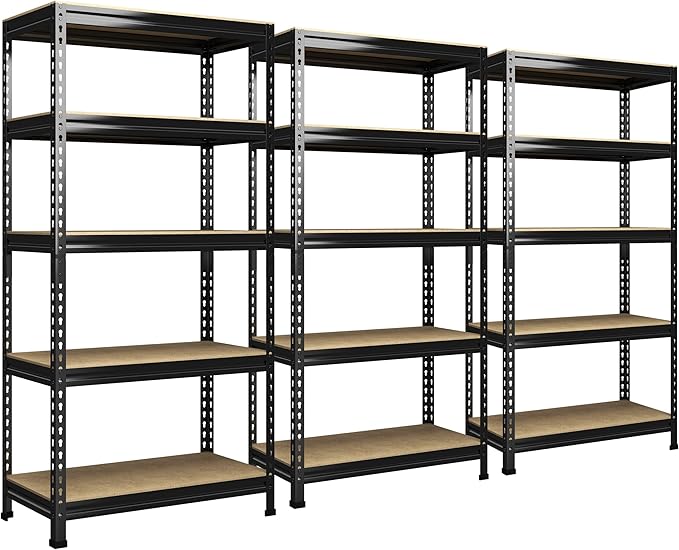 PrimeZone 32" W x 16" D x 63" H Storage Shelves - 3 Pack 5 Tier Adjustable Garage Storage Shelving, Heavy Duty Metal Storage Utility Rack Shelf Unit for Warehouse Pantry Closet Kitchen, Black