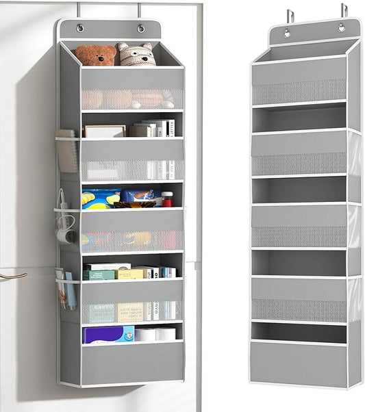 1 Pack 5-Tier Over the Door Organizer, Heavy-Duty Large Deep Pocket Hanging With 5 Large Front & 6 Side Pockets With for Pantry, Kitchen, Bathroom, Dorm, Grey