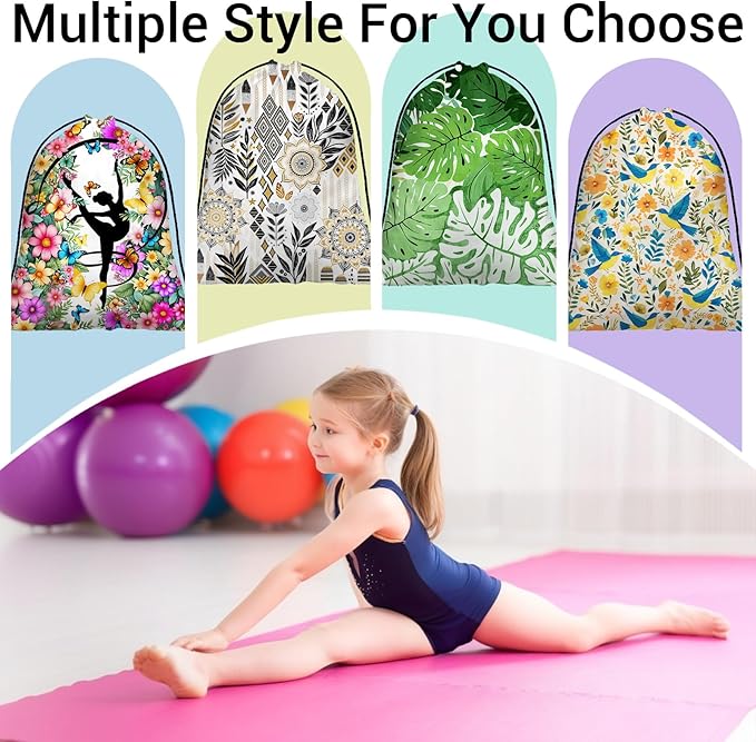 Abstract Floral Gymnastics Drawstring Bags Lightweight Small Gym String Bag for Dancer Gymnasts