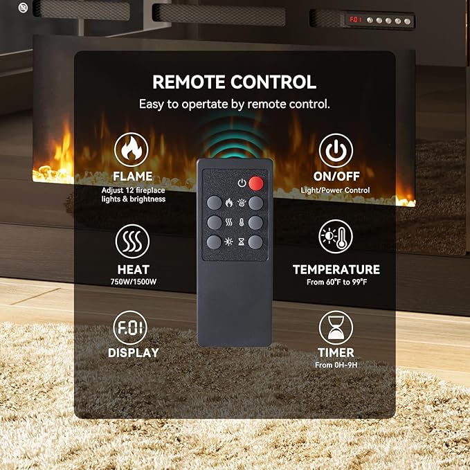 70" TV Stand with 36" Electric Fireplace, Large Modern Media Entertainment Center with Storage Cabinet and 12 Colors LED Lights for TVs Up to 80"