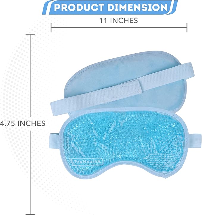 Hot & Cold Gel Bead Mask for Sinus Relief - 11 x 4.75-inch, Light Blue Beaded Design - Reusable Gel Eye Mask & Post-Surgery Ice Pack, Cold Compress for Dryness & Puffiness