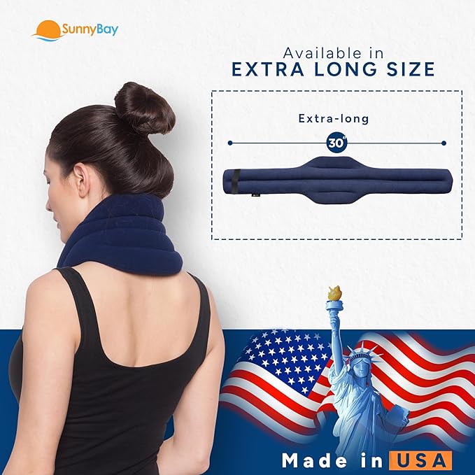 SunnyBay XL Microwave Heating Pad, Microwavable Heated Neck and Shoulder Wrap, Hands-Free Weighted Moist Hot or Cool Pack, Soft Fleece Cover and Flaxseed Filling, 30 Inch Extra-Long Length, Navy