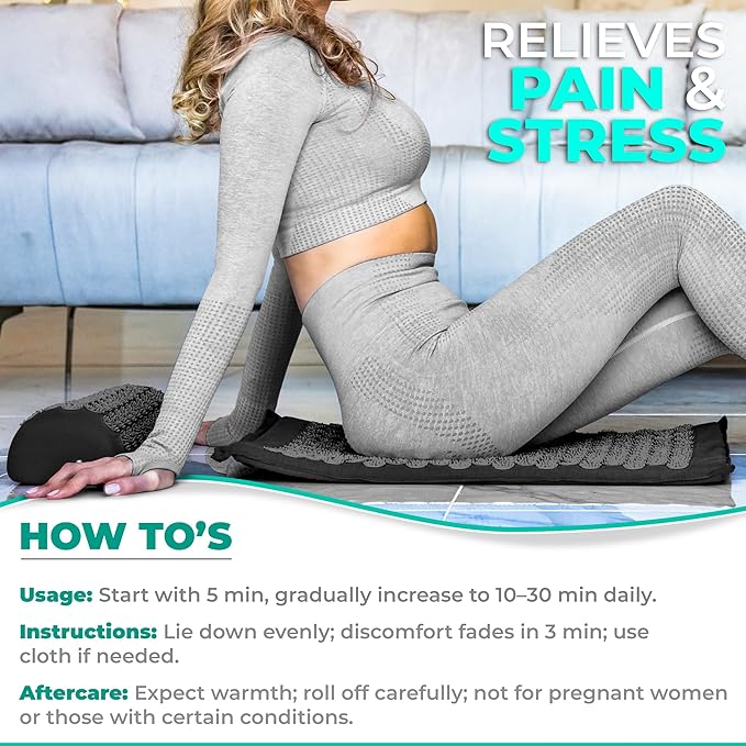 Sivan Health and Fitness Acupressure Mat and Pillow Set - Grounding Mat for Stress, Back & Neck Pain - Acupuncture Point Massage Mat for Muscle Relaxation, Sciatica, & Meditation - Includes Carry Bag