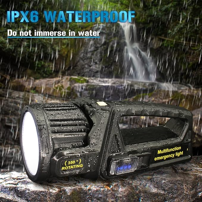 Spotlight 3000000 Lumens, 9 Modes Rechargeable Led Spotlight Flashlight with 350° Rotate Head, Super Bright Spot Lights Outdoor Handheld, IPX6 Waterproof Solar Flashlight As Seen on TV, XX-Large