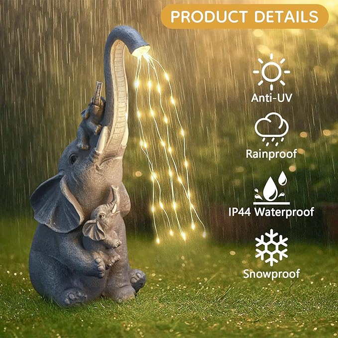 Solar Elephant Garden Statue Decor with Constant LED Lights - Lawn Patio Yard Balcony Lucky Elephant Ornaments,Unique Holiday Housewarming Gifts