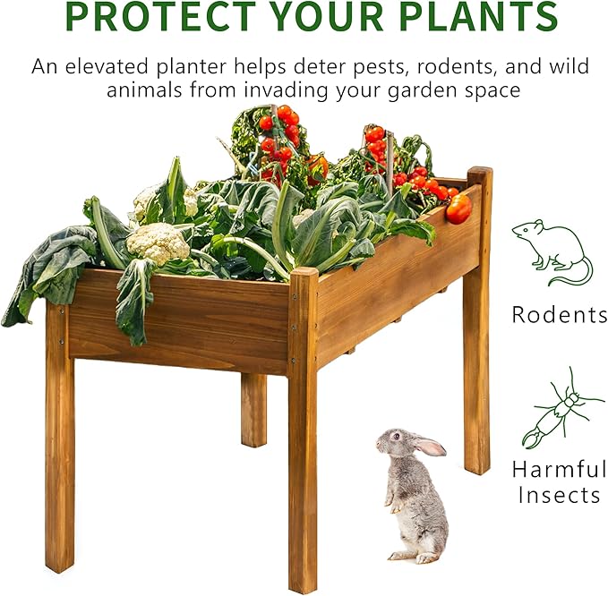 Premium Fir Wooden Raised Garden Bed with Four Legs for Backyard and Balcony Gardening,Suitable for Indoor and Outdoor use,49.5''×23.5''×30''