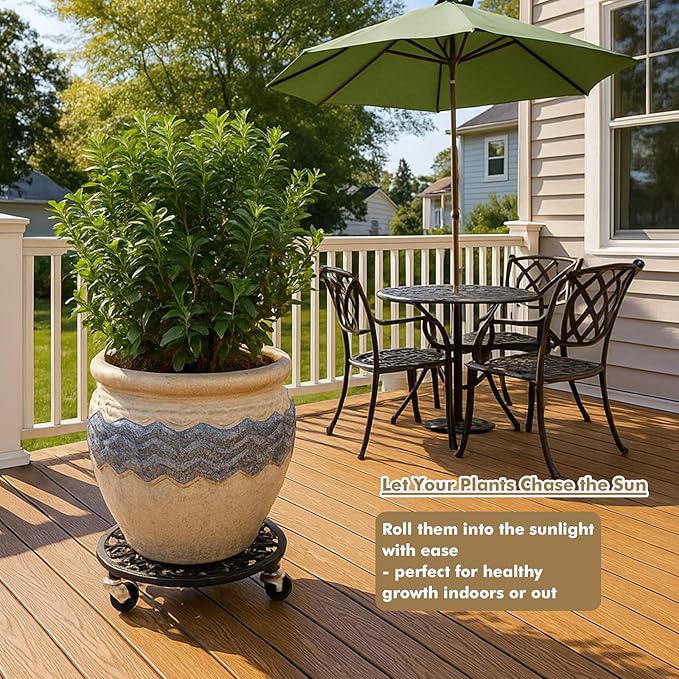 1 Pack Plant Caddy with Wheels 11 Inch Rolling Plant Stand for Large Plants Heavy Duty Plant Rollers Metal Plant Dolly Rustproof Planter Stand Wrought Iron Plant Stands Flower Cart Indoor Outdoor