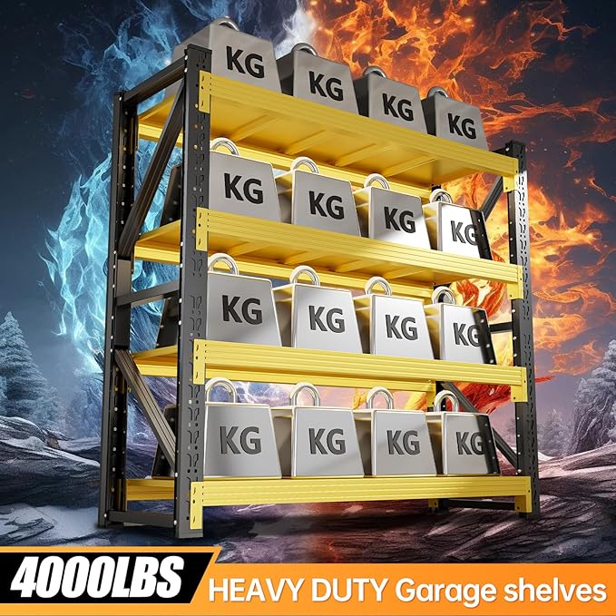 4000LBS Storage Shelves Heavy Duty, 48" W Metal Garage Shelving Units, 4 Tier Adjustable Shelf, Garage Storage Shelves Rack, Industrial Shelving for Warehouse, Basement,48" W x 20" D x 79" H