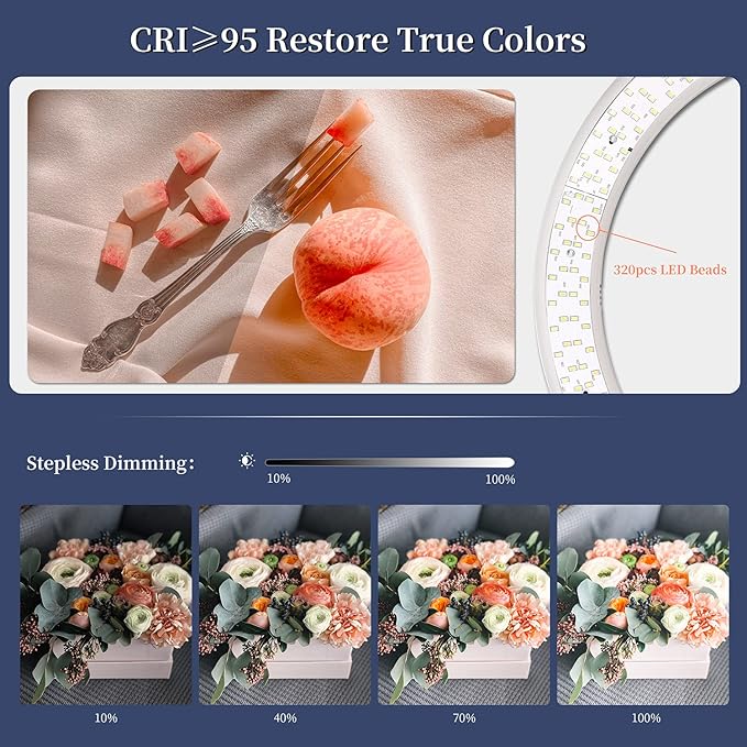 Ring Light with Stand, 19in LED Selfie Circle Light, Max 8ft/2.5m Tripod Stand, 3 Holders for iPhone, Remote Control, 6300K Color Temperature for Live Streaming, Barber, Makeup, YouTube, Tiktok