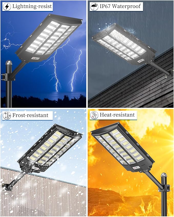 Gefolly SL-9600W Solar Street Light Outdoor 780000LM Wide Angle Commercial Parking Lot Lights Dusk to Dawn 6500K Flood Security Light IP67 Lamp for Basketball Court, Yard