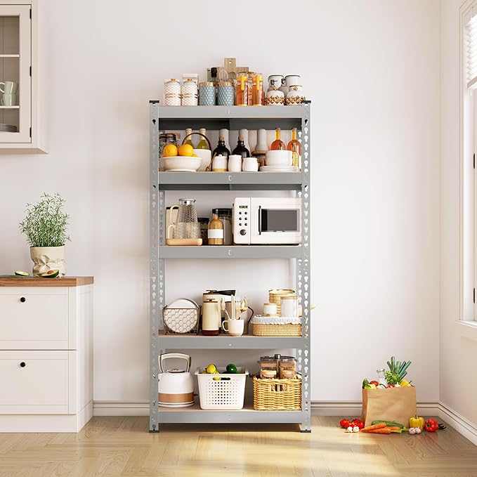 Yaheetech Storage Shelves 5 Tier Garage Shelving Heavy Duty Garage Shelves Adjustable Metal Shelving Unit Utility Rack Industrial Shelving for Warehouse Pantry Closet, 27.5"W x 12"D x 60"H, Light Gray