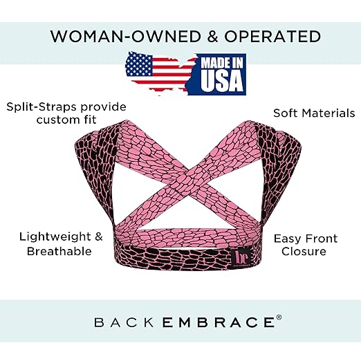 BackEmbrace Posture Corrector for Women and Men - Made in USA - Slim and Adjustable Shoulder Brace - Back Brace for Back Pain Relief - Pink Pebble XL