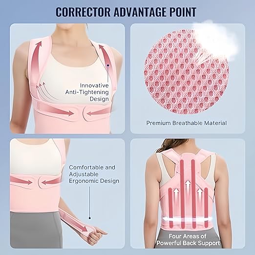 Posture Corrector for Women and Men – Back Brace for Posture Support and Pain Relief – Adjustable Back Straightener and Scoliosis Posture Corrector – Corrector de Postura (Pink, Small)