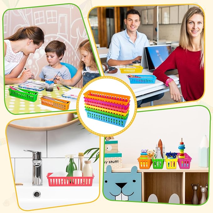 ZZYFGH 12 Pack Pencil Holder for Kids Desk, Colorful Pen Baskets Tray for Organizing Classroom Supplies