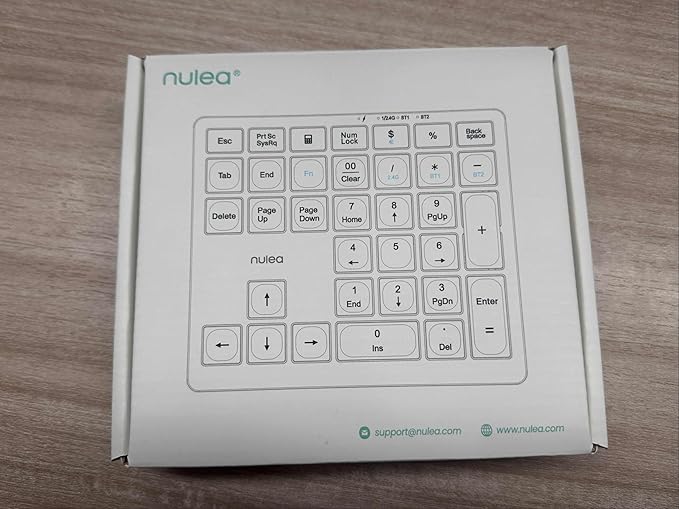 Nulea Wireless Number Pad Bluetooth 5.0 & 2.4G Portable Numeric Keyboard, USB-C Rechargeable, 34-Keys Bluetooth Keyboard for Data Entry (Silvery White)