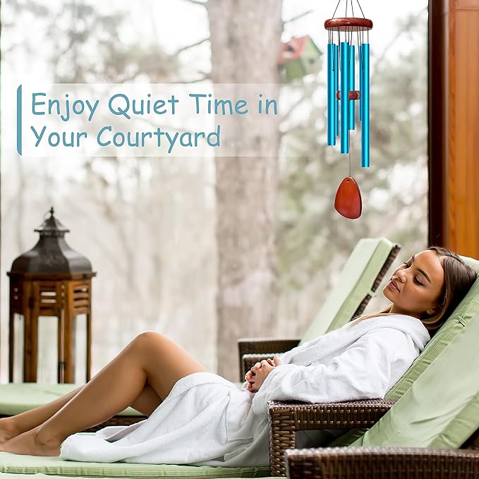 28" Wind Chimes for Outside. Deep Tone Lovely Wind Chimes with 6 Aluminum Tubes Courtyard Decoration. Windchimes Outdoor Create an Enjoyable Atmosphere & Give Mom a Gift（Blue）