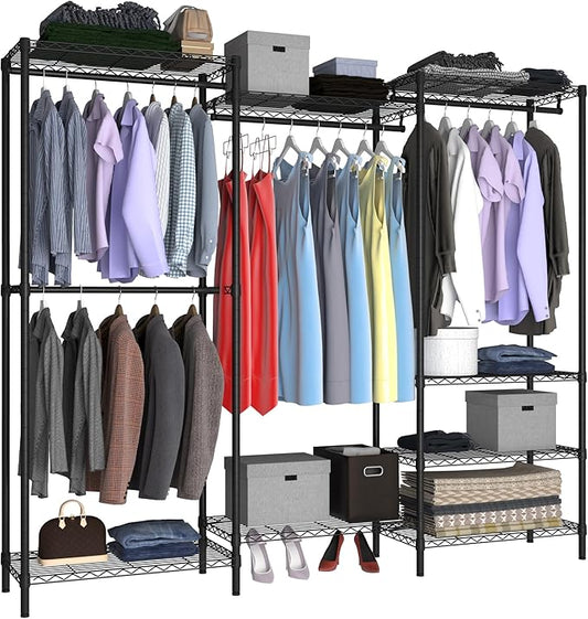 Heavy Duty Clothes Rack,Freestanding Clothing Shelf,Metal Garment Rack,Adjustable Custom Closet Shelf, 75" L x 13.8" W x 75.2" H, Max Load 800LBS, Large(Black)