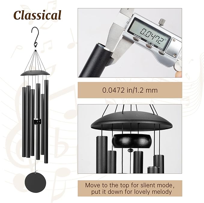 32" Wind Chimes for Outside with Classic Sound, Coolest Metal Windchimes Outdoors with Pine Wood Striker, Unique Gift for Mom, Garden Decoration(Black)