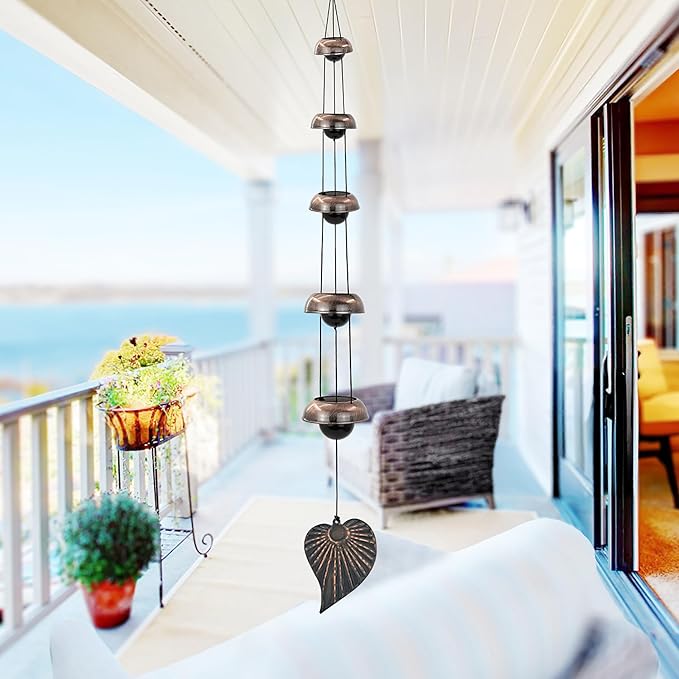 Cooper Leaf Temple Wind Chime,Wind Chimes with 5 Bells, Feng Shui Wind Chimes for Home Yard Outdoor Decoration, A Great Memorial Wind Chime for Someone Who Loves Peace