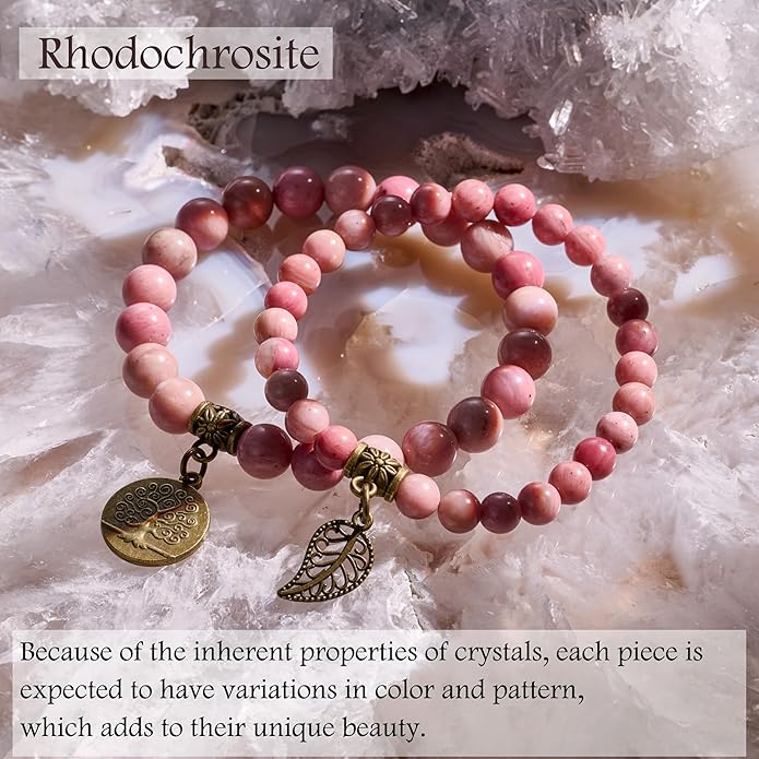 Bivei Natural Semi Precious Gemstone beads bracelet for women - Life Tree and Leaf Charm Energy Reiki Crystal Stretch Bracelets