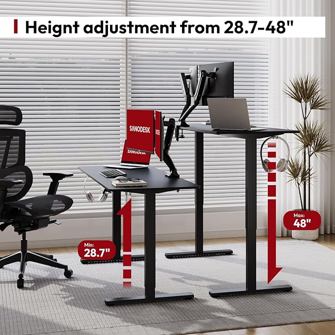 SANODESK Electric Standing Desk 79x32 Inch Height Adjustable Stand Up Desk Home Office Computer Workstation Sit Stand Home Office Desk with Splice Board (Black Frame + Black Top)