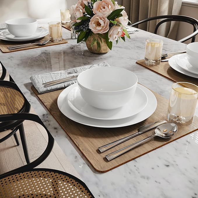 Yoshy 12-Piece White Bone China Dinnerware with Lightweight Durable Chip Resistant Design Service for 4