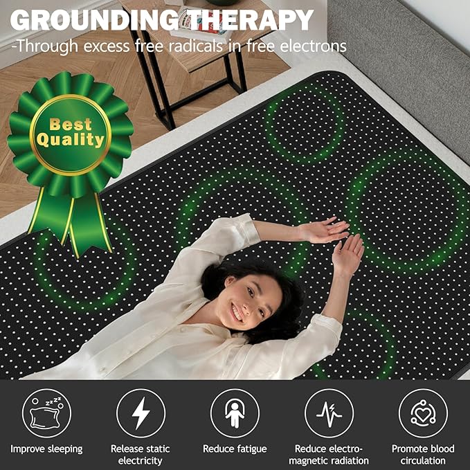 Grounding Mat for Bed Grounding Pad for Better Sleep Energy Wellness Grounding Bed Mat Carbon Fiber and PU with Grounding Cord 27"x78"