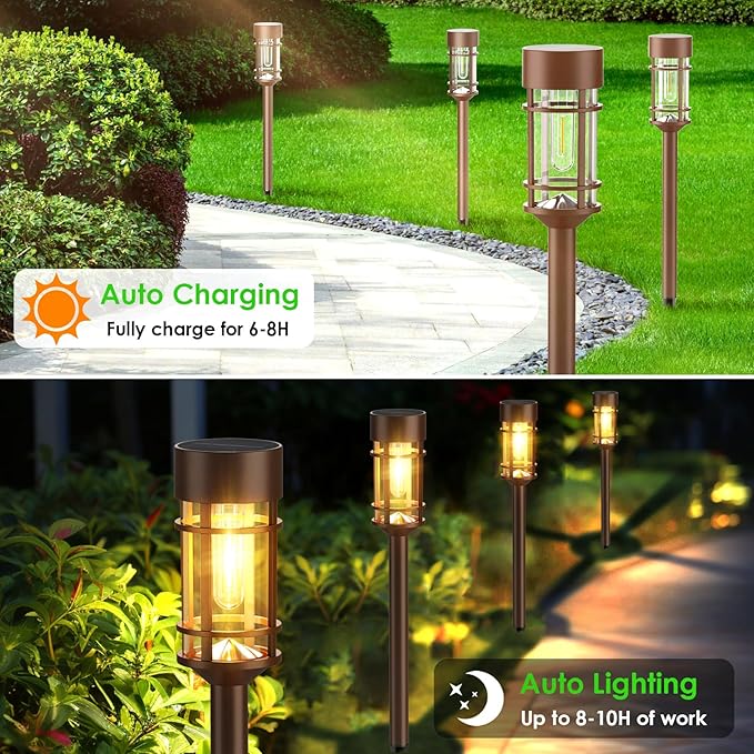 8 Pack Solar Outdoor Lights, Bright Up to 10 Hrs Solar Lights Outdoor Waterproof Garden Decor for Patio Lawn Yard and Landscape