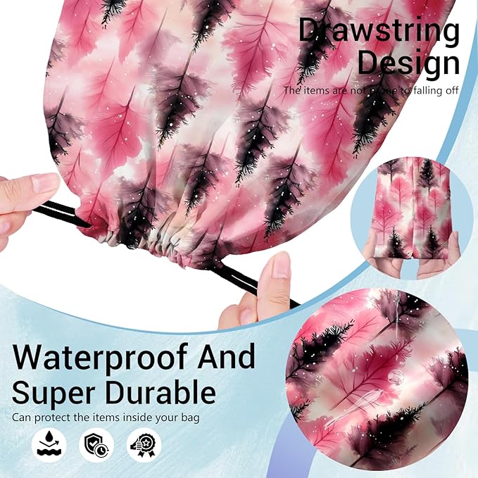 Pink Pine Trees Grip Bags Winter Holiday Gymnastics Drawstring Bag for Women Gym Gymnasts