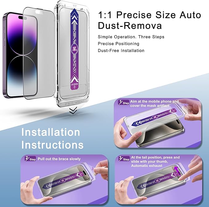 2 Pack Matte Screen Protector for iPhone 16 Plus and iPhone 15 Plus and iPhone 14 Pro Max 6.7-Inch Auto Dust Removal, No Bubbles, Tempered Glass Film, Easy Installation