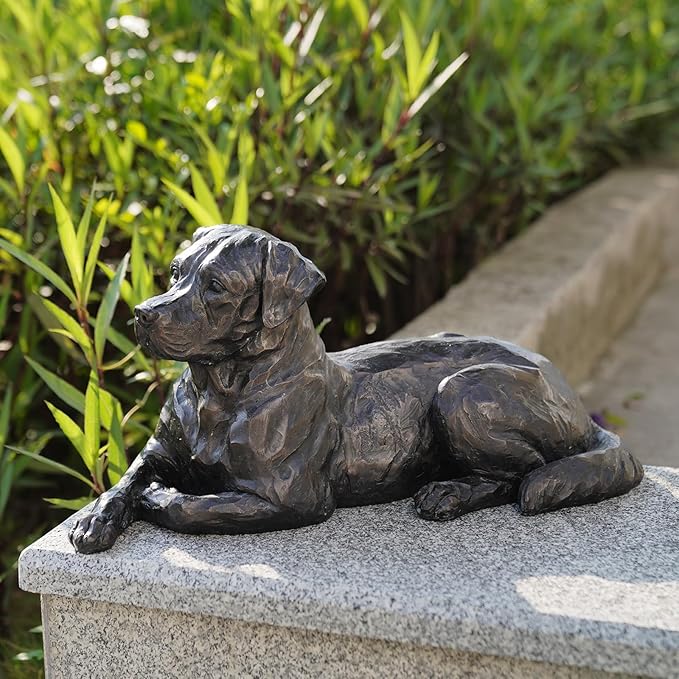 Large Labrador Dog Statues Outdoor – 16.75inch Black Resin Labrador Memorial Statue 4.1lb Décor Sculpture Large lab Outdoor Figurines for Dog Lovers 16.75L*9.75W*9.5H