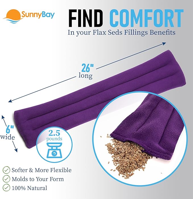 SunnyBay Microwave Heating Pad, Microwavable Heated Neck and Shoulder Wrap for Moist Hot or Cold Therapy, Lightly Weighted with Moldable Flaxseed, 26x6 Inches, Made in USA, Purple