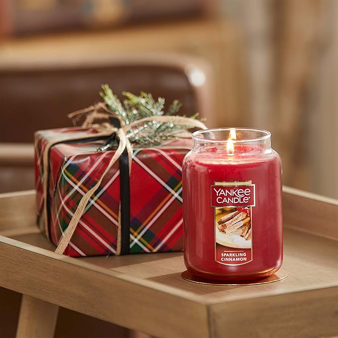 Yankee Candle Sparkling Cinnamon Scented, Classic 22oz Large Jar Single Wick Candle, Over 110 Hours of Burn Time | Holiday Gifts for All: Perfect for Fall and Winter Decor