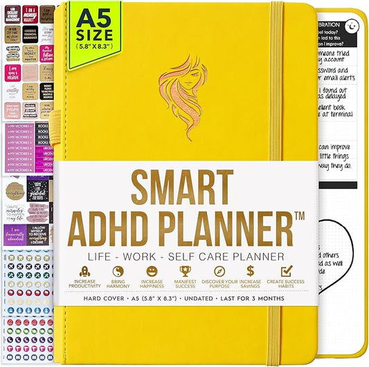 SMART ADHD PLANNER - Adhd Daily Planner - A Self Care Personal Gratitude Journal to Increase Productivity Weekly & Monthly Undated Planner for Women and Men, Vision Board & Organizer + Stickers