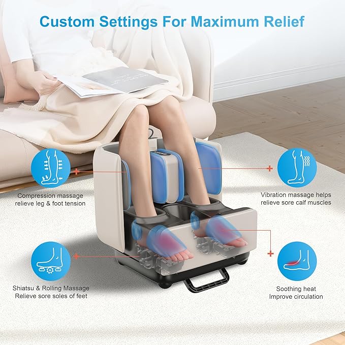 COMFIER 2-in-1 Shiatsu Foot Massager&Foot Rest,Foot and Calf Massager with APP Control,Heated Feet Massager for Foot Pain Relief,Gifts for Men Women