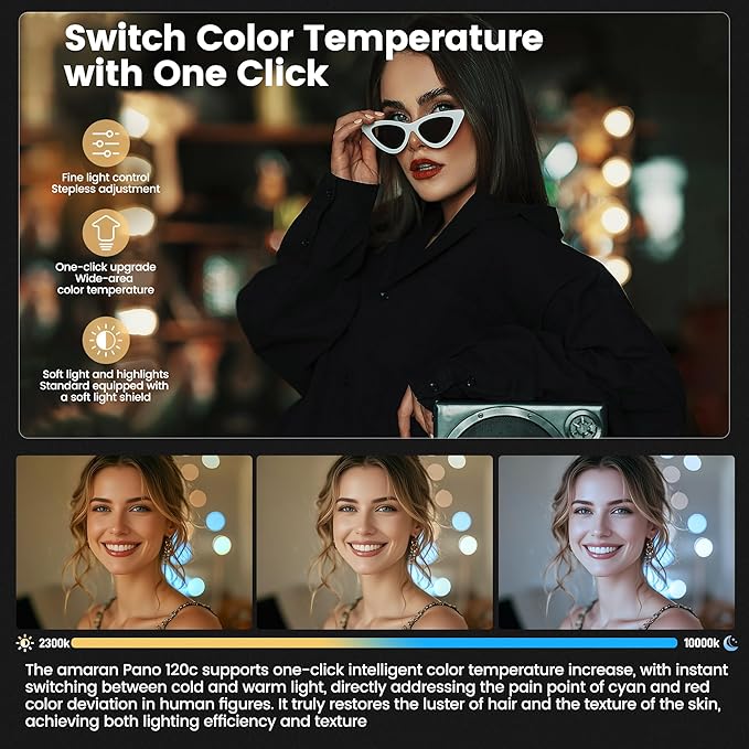 Amaran Pano 120c RGBWW 120W LED Video Panel Light – Laptop-Sized, USB-C PD Powered, Sidus Link App Control, 13,490 Lux @1m, Ideal for Larger Scenes (Charcoal)