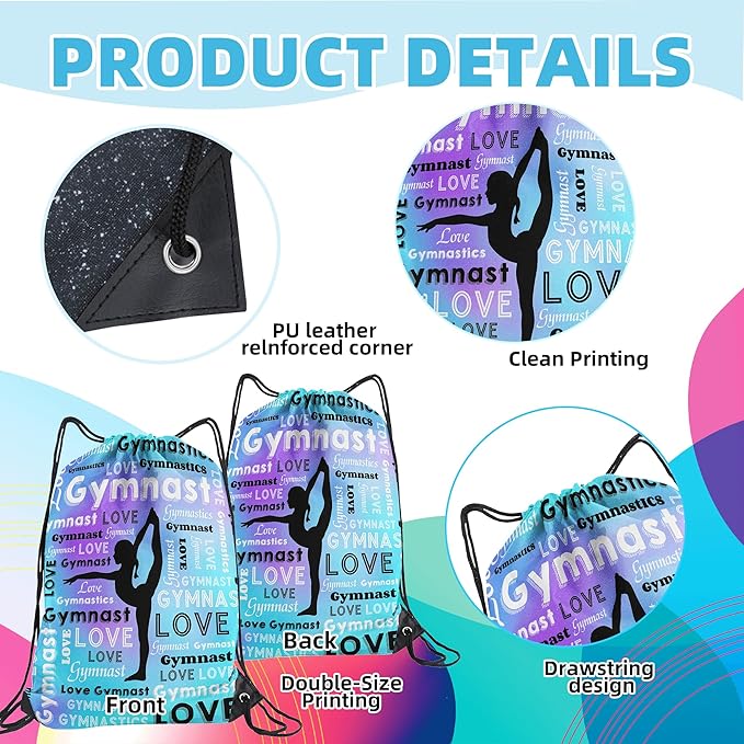 Gymnastics Drawstring Backpack Love Gymnastics Bag Team Gifts (Muiltcolor, 1Pcs)