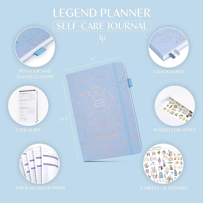 Legend Self-Care Journal – Guided Daily Reflection Journal to Support Mental & Physical Health – Daily Mood, Meditation & Personal Development Notebook – 7.1x10.5”, Lasts 3 Months (Periwinkle Gold)