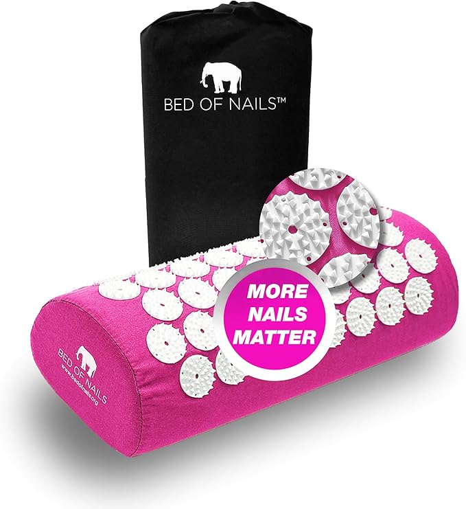 BED OF NAILS Original Comfortable Acupressure Lumbar Cushion Pillow, 2142 Acupuncture Pressure Points, Neck Pain Relief, Increased Energy, Relaxation, FSA/HSA Eligible, Drawstring Bag, 15x6x4, Pink