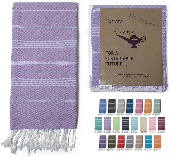 Turkish Beach Towel 100% Organic Cotton Extra Large Oversized (39 x 71 Inches) Quick Dry Sand Free Light Weight Prewashed for Bath Beach Gym Yoga Travel Towel Blanket (Lilac)