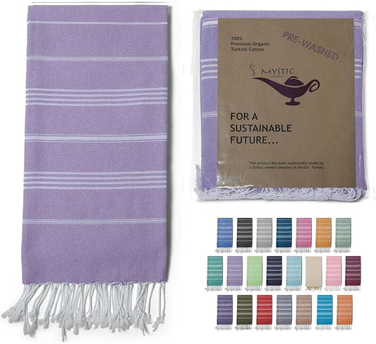 Turkish Beach Towel 100% Organic Cotton Extra Large Oversized (39 x 71 Inches) Quick Dry Sand Free Light Weight Prewashed for Bath Beach Gym Yoga Travel Towel Blanket (Lilac)