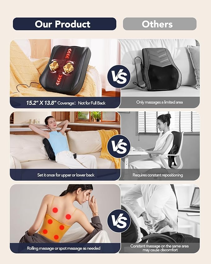 Boriwat Back Massager with Heat, Shiatsu 4D Kneading Rolling Up and Down Back Massage for Pain Relief Deep Tissue, Track-Guided Lower Back Massager for Lumbar, Shoulder, Gifts for Women Men Mom Dad