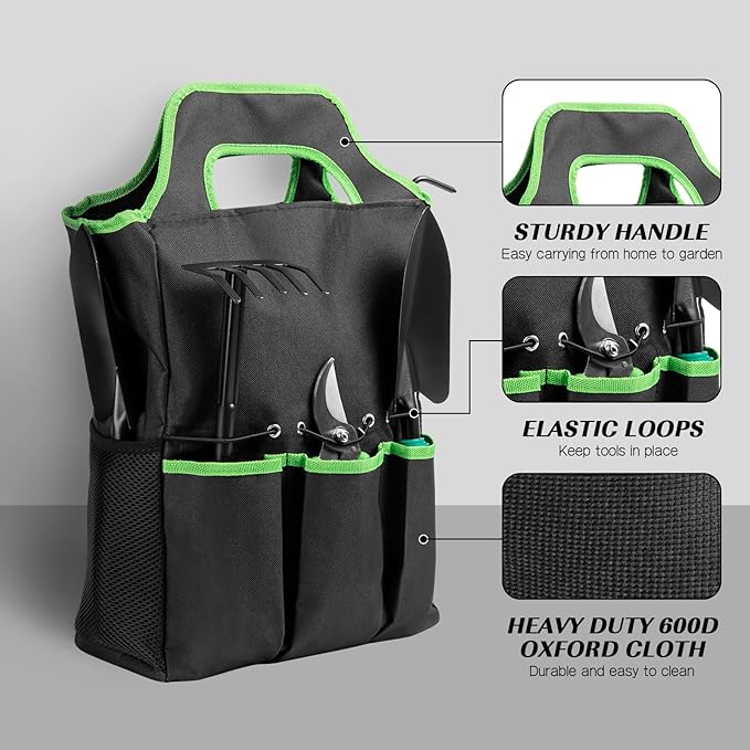 9 PCS Garden Tool Set Kids Gardening Tool Kit for Digging, Planting and Pruning, Gardening Hand Tools with Storage Bag, Ideal Garden Gifts for Men, Women and Any Gardener