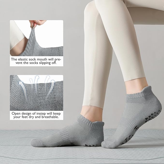 Hstyle 6 Pairs of Yoga Socks with Grips for Women and Men,Ideal for Ballet,Barefoot Workout,Pilates Grip Socks Non Slip Socks