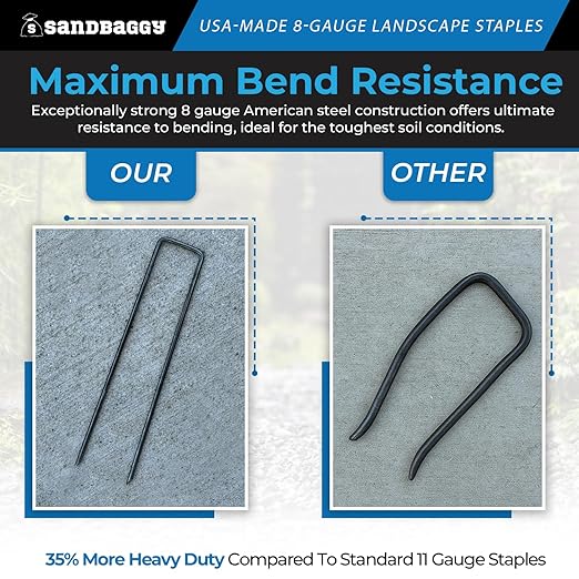 Sandbaggy USA Made 6-inch Landscape Staples - Garden Stakes - Landscaping Fabric, Netting, Sod, Artificial Turf (Extra Heavy Duty, 500)