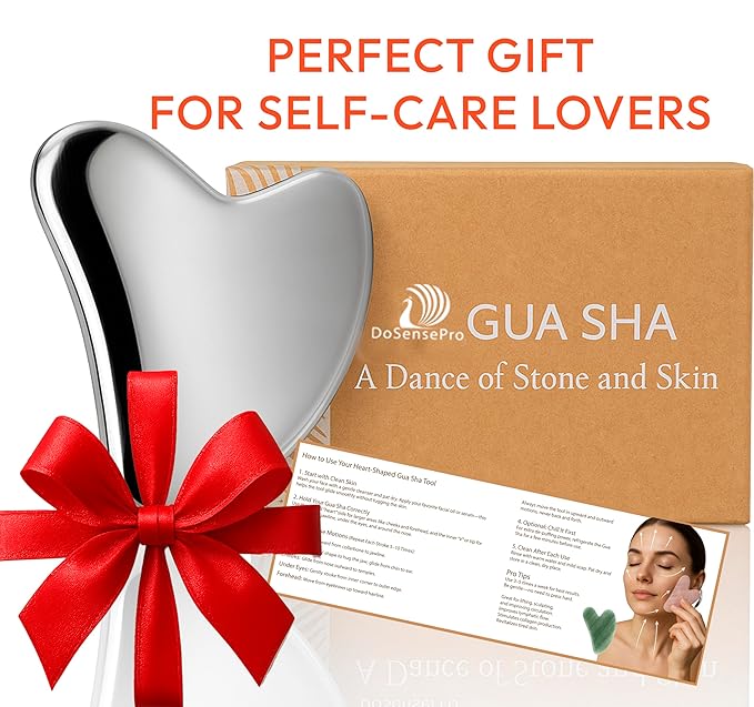 Stainless Steel Gua Sha Facial Tool for Face Sculpting, Lymphatic Drainage, Acne-Prone & Mature Skin, Puffiness, Anti-Aging & Deep Face Massage (Silver)